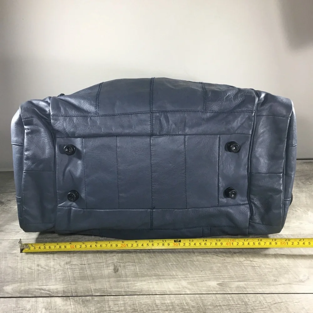 Vtg Gray Leather Duffel Duffle Gym Travel Weekender Everyday Bag Pack Luggage